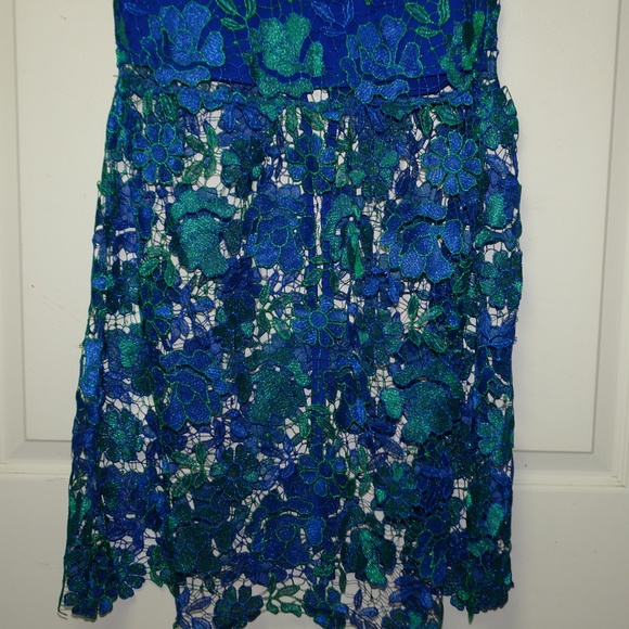 NWT Lovers + Friends Teagan Gown Lace Floral Blue Green Strapless Mermaid Sz LG - Picture 6 of 10